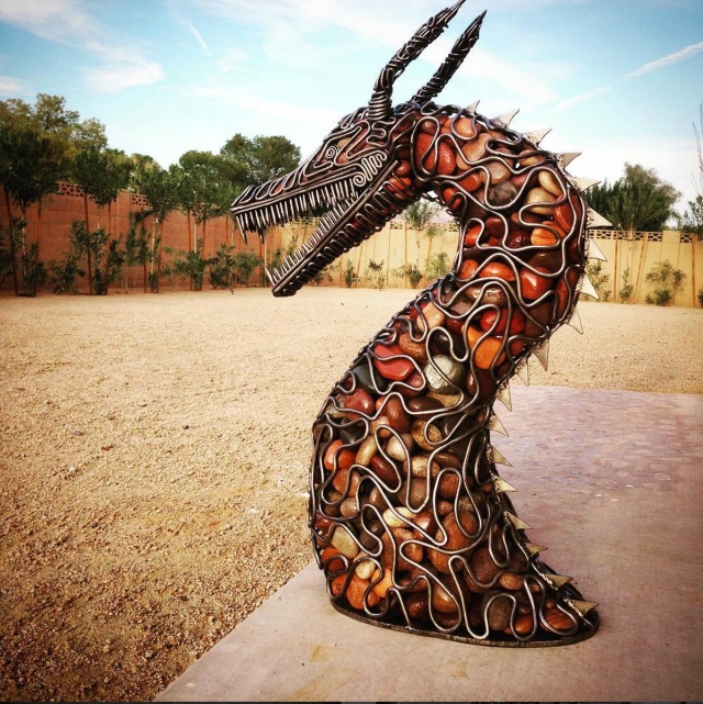 Steel Rod River Rock Dragon Outdoor Sculpture - McCallister Sculpture